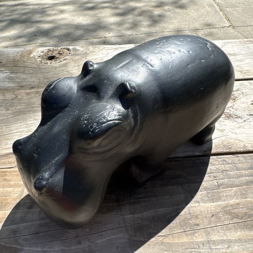 Vintage Jaru of California Matte Black Ceramic Hippo Figurine Mid-Century Modern
